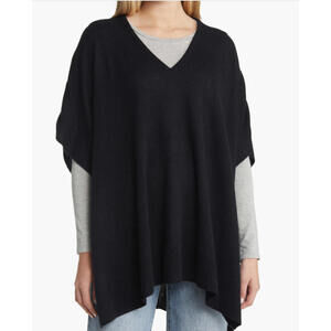 NEW, Nordstrom V-Neck Wool & Cashmere Poncho in Black One Size #S7439